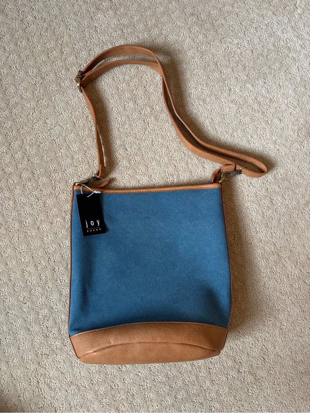 Joy Susan Blue and Tan Crossbody Bag